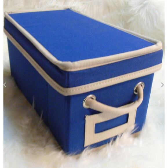 NEW Pottery Barn Canvas STORAGE BIN & LID Blue 13x7x6" Tote Box Shelf Basket - Picture 9 of 9